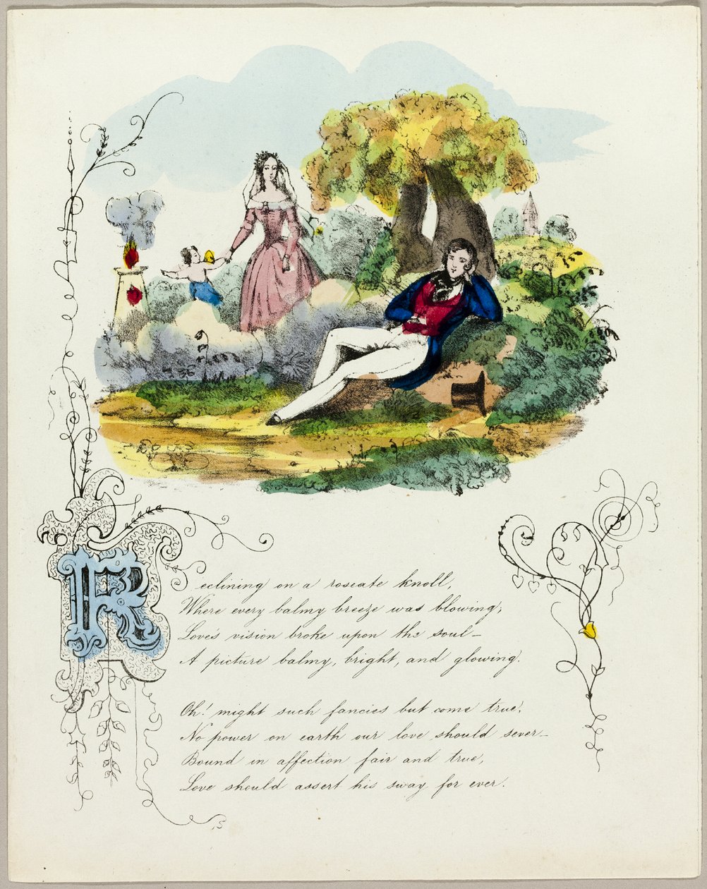Ležící na růžovém pahorku (valentýnka) od Unknown artist