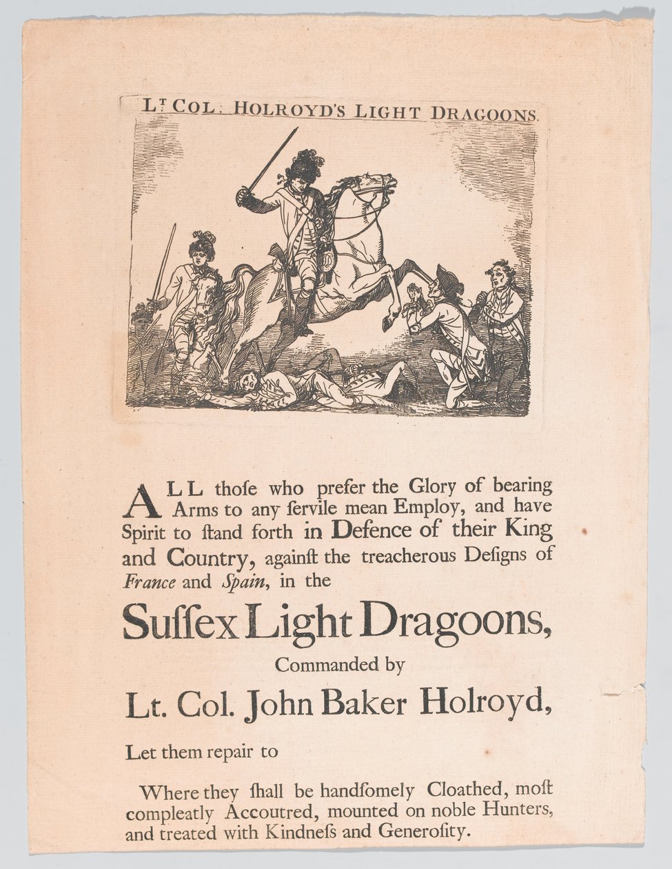 Náborový plakát pro světelné dragouny podplukovníka Holroyda, circa 1780 od Unknown artist