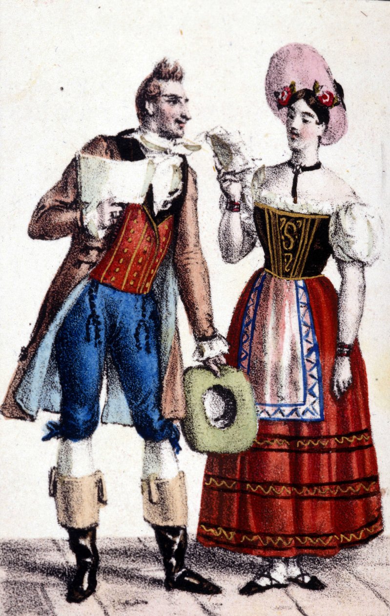 Reprezentace Dulcamare a Aliny (v uvedeném pořadí Frezzolini a Heinefetter) v opeře „Nápoj lásky““ (Nápoj lásky) Gaetana Donizettiho. 1832. od Unknown artist