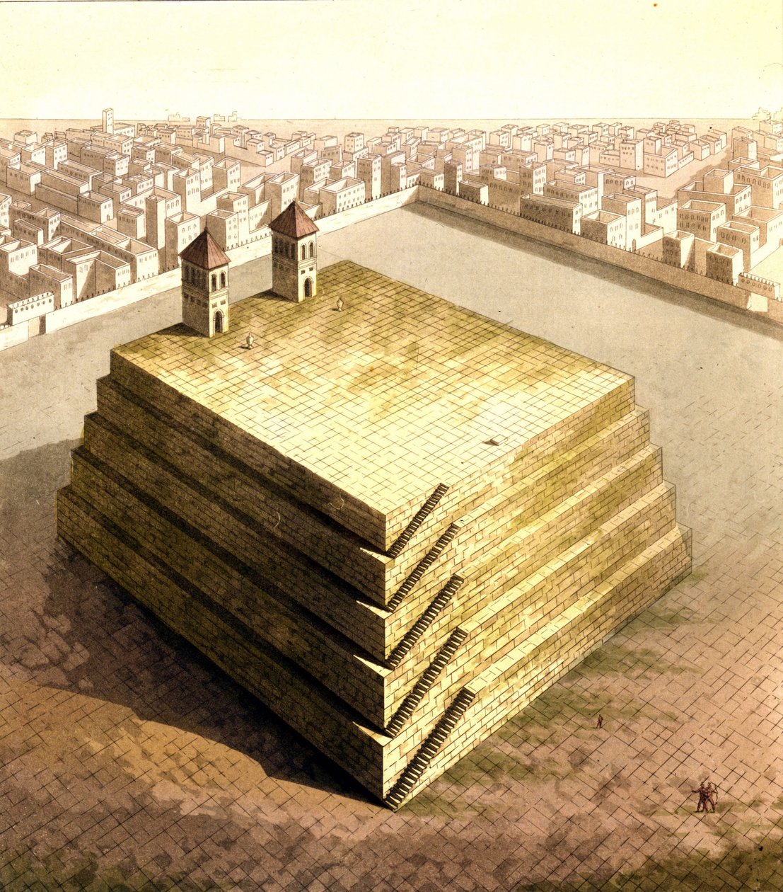 Reprezentace Tenochtitlanu, bývalého hlavního města Aztéků, které bylo sestřeleno Hernanem (nebo Hernandem) Cortesem nebo Fernandem Cortezem (1485-1547) v roce 1521. Kresba. 18. století. od Unknown artist