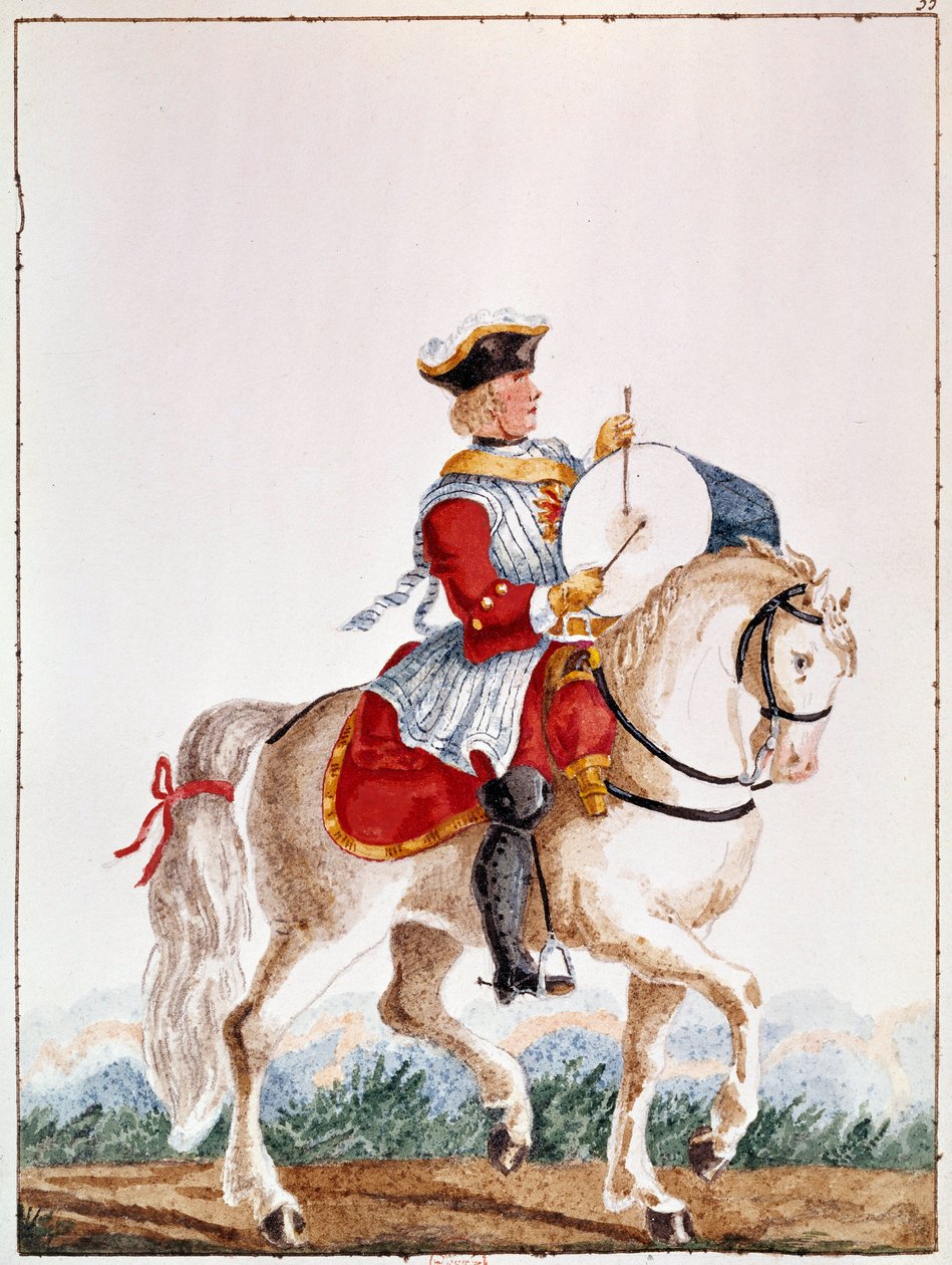 Reprezentace francouzského mušketýra z období Ludvíka XV. Kvaš z 18. století Paříž, B.N. od Unknown artist