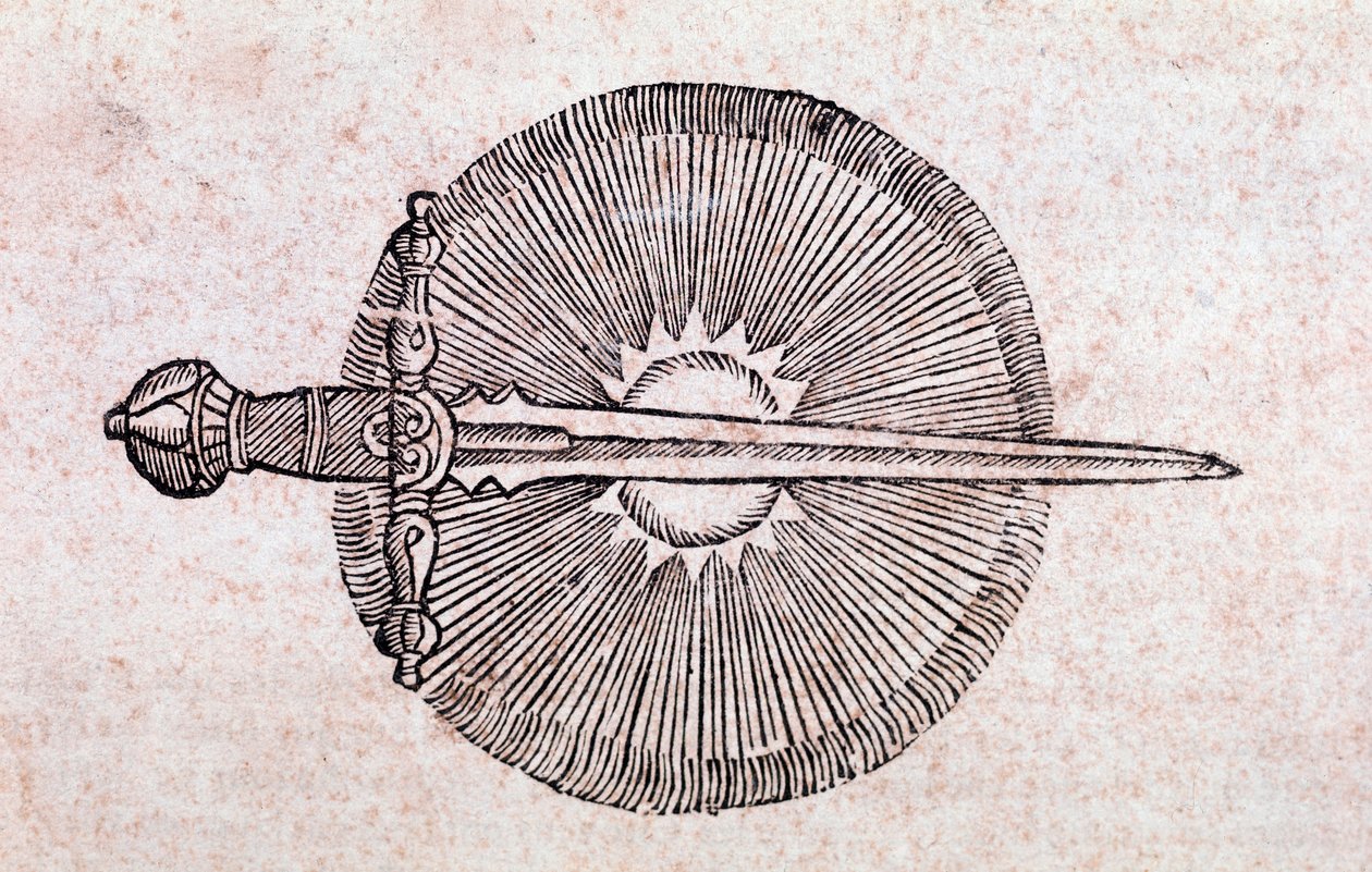 Znázornění komety jako meč propichující oblohu (rytina) od Unknown artist