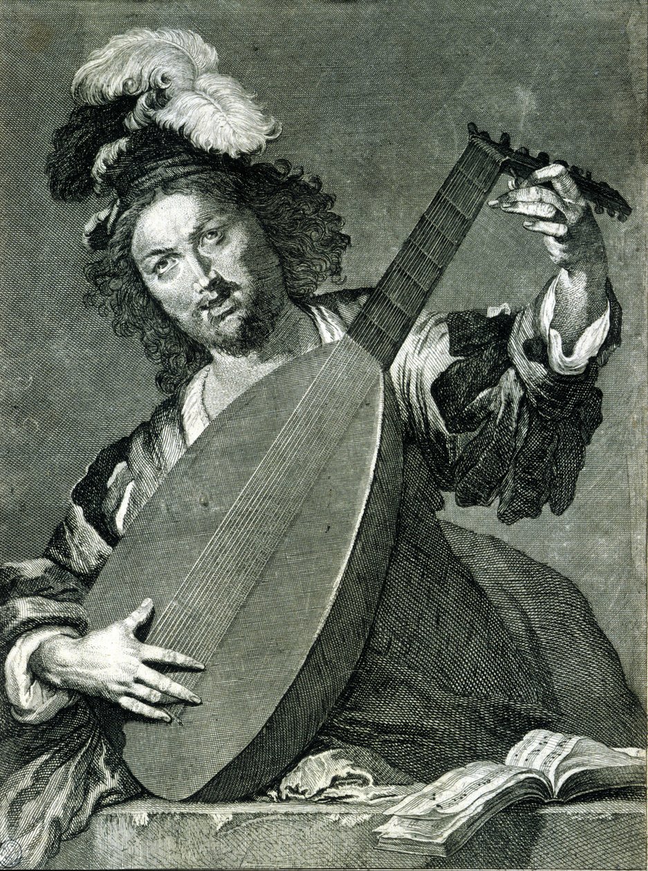 Znázornění hráče na loutnu ladícího svůj nástroj. od Unknown artist