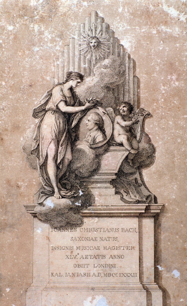 Reprezentace německého skladatele Johanna Christiana Bacha (rytina. 18. stol.) od Unknown artist