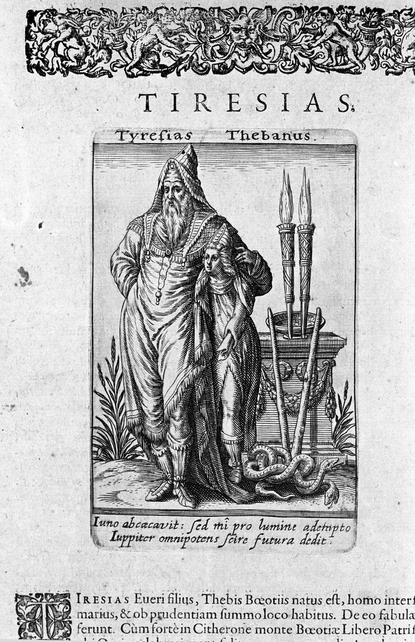 Znázornění řeckého devína z Théb Tiresias"" Deska z "Božských magických záblesků"" od J. J. Boissarda 17. stol. od Unknown artist
