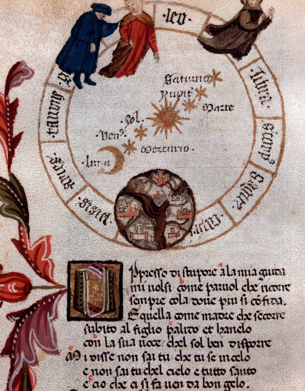 Znázornění italského básníka Dante Alighieriho a ptolemaický systém - Miniatura od Unknown artist