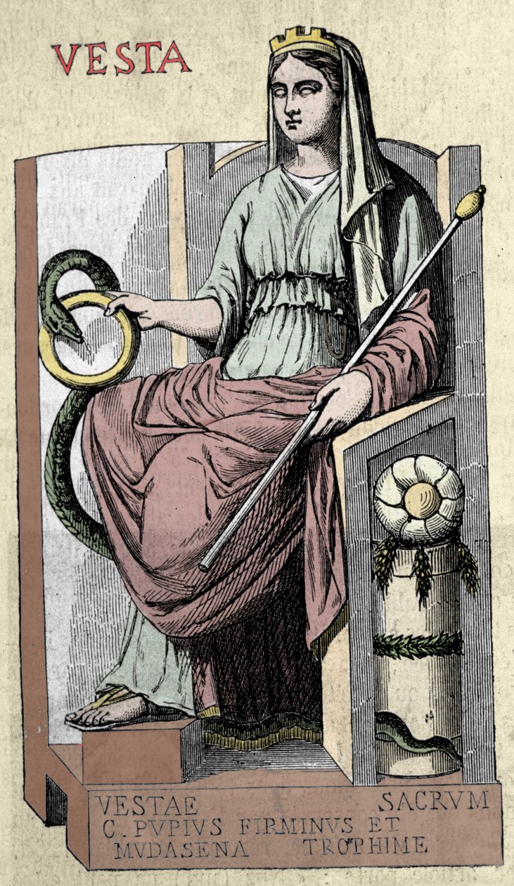 Znázornění římské bohyně Vesty, božstva Penátů (asimilované Hestii), je bohyní Foyer, venkova a chleba. od Unknown artist