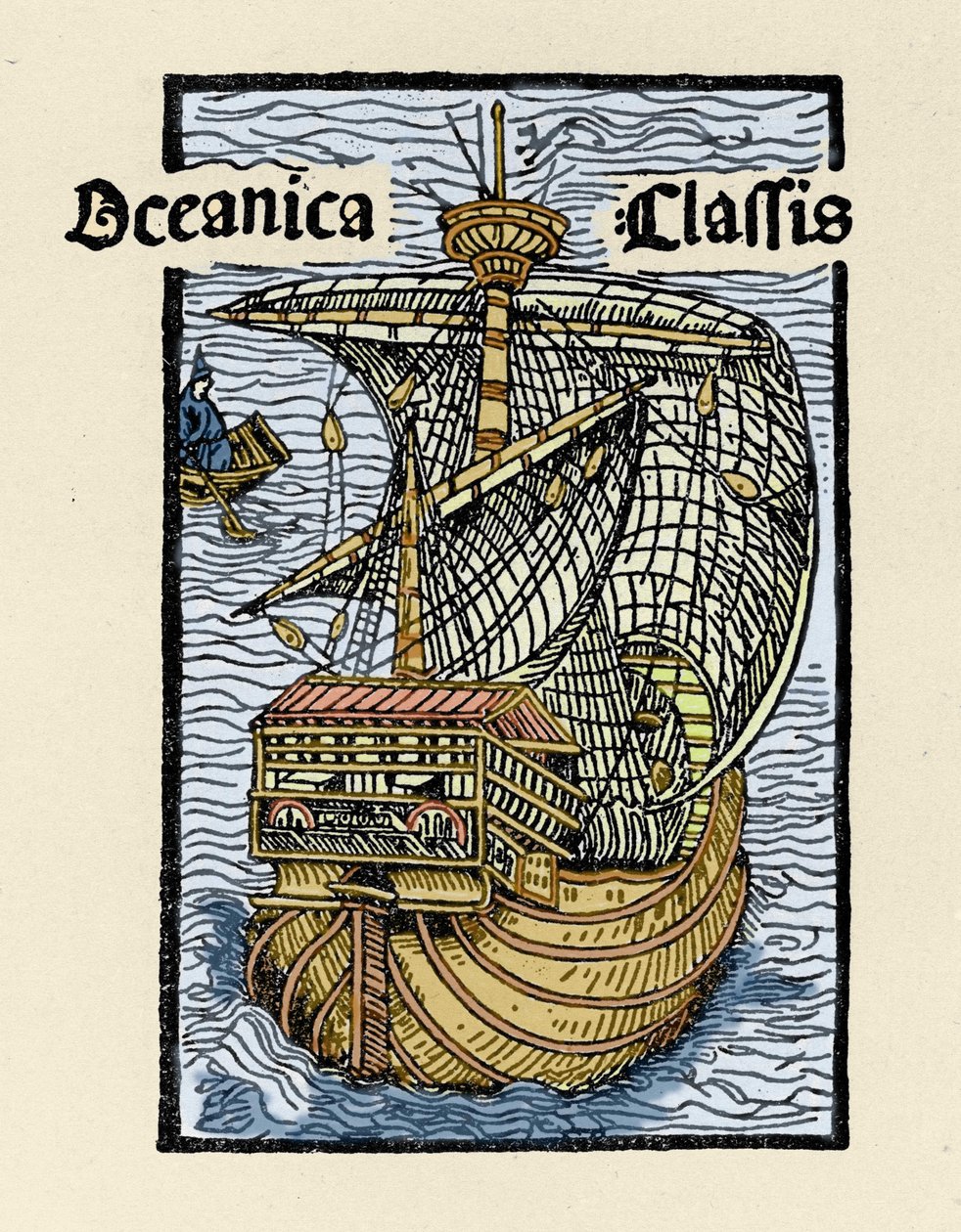 Znázornění karavely Santa Maria od Kryštofa Kolumba (1451-1506). Rytina z „De insulis in mare Indico super inventis“, Bale 1493-1494 (latinský překlad Kolumbovy zprávy španělskému králi). od Unknown artist