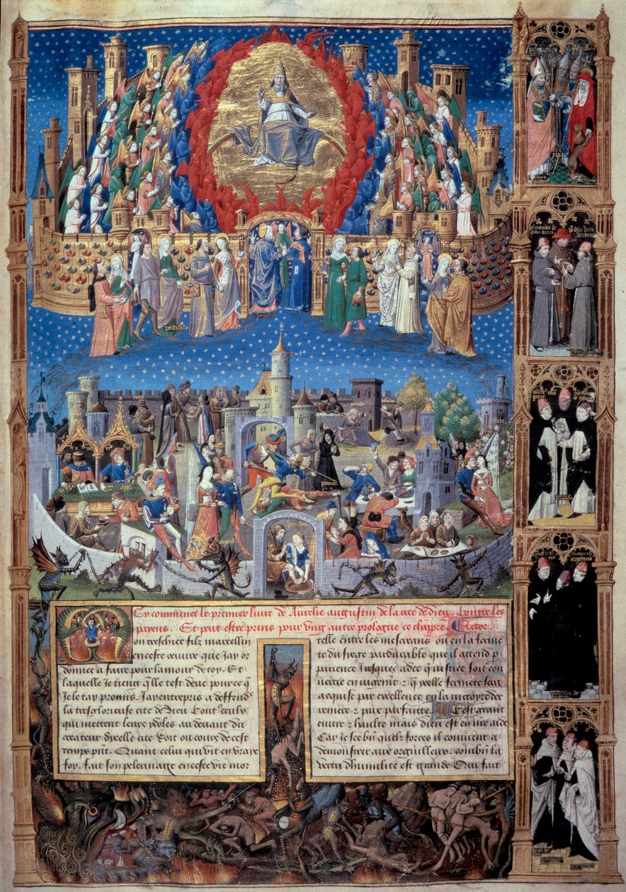 Znázornění města Božího (celeste) a města lidí (pozemského) Miniatura převzatá z „“ De civitate dei““ (Město Boží) od svatého Augustina z Hippa (354-430), přeložil Raoul de Presles kolem roku 1480. Městská knihovna Macon od Unknown artist