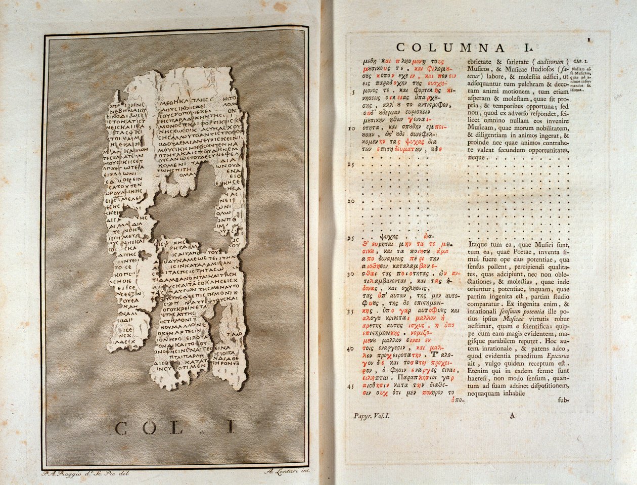Reprodukce papyru Herculana z Philodema z Gadary (1793) od Unknown artist