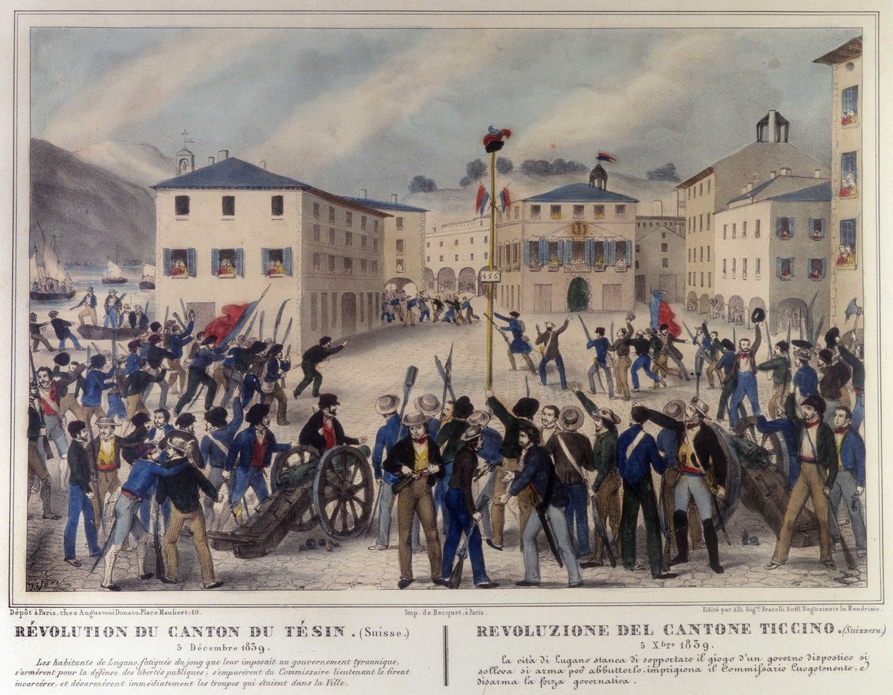 Revoluce kantonu Ticino ve Švýcarsku dne 5. prosince 1859. Rytina z 19. století. od Unknown artist