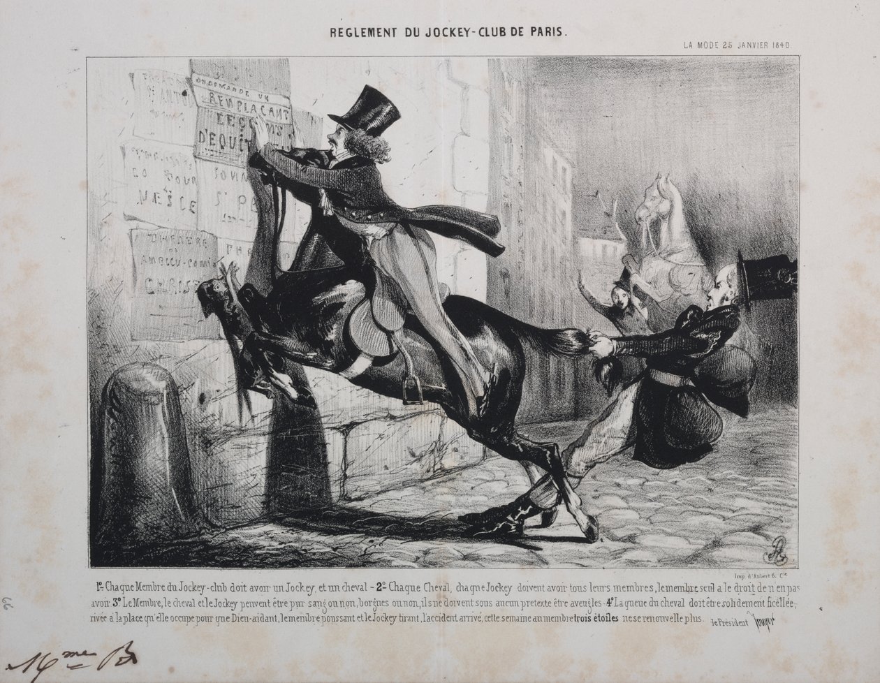 Pravidla Jockey Club de Paris: Každý člen Jockey Clubu musí mít žokeje a koně... od Unknown artist