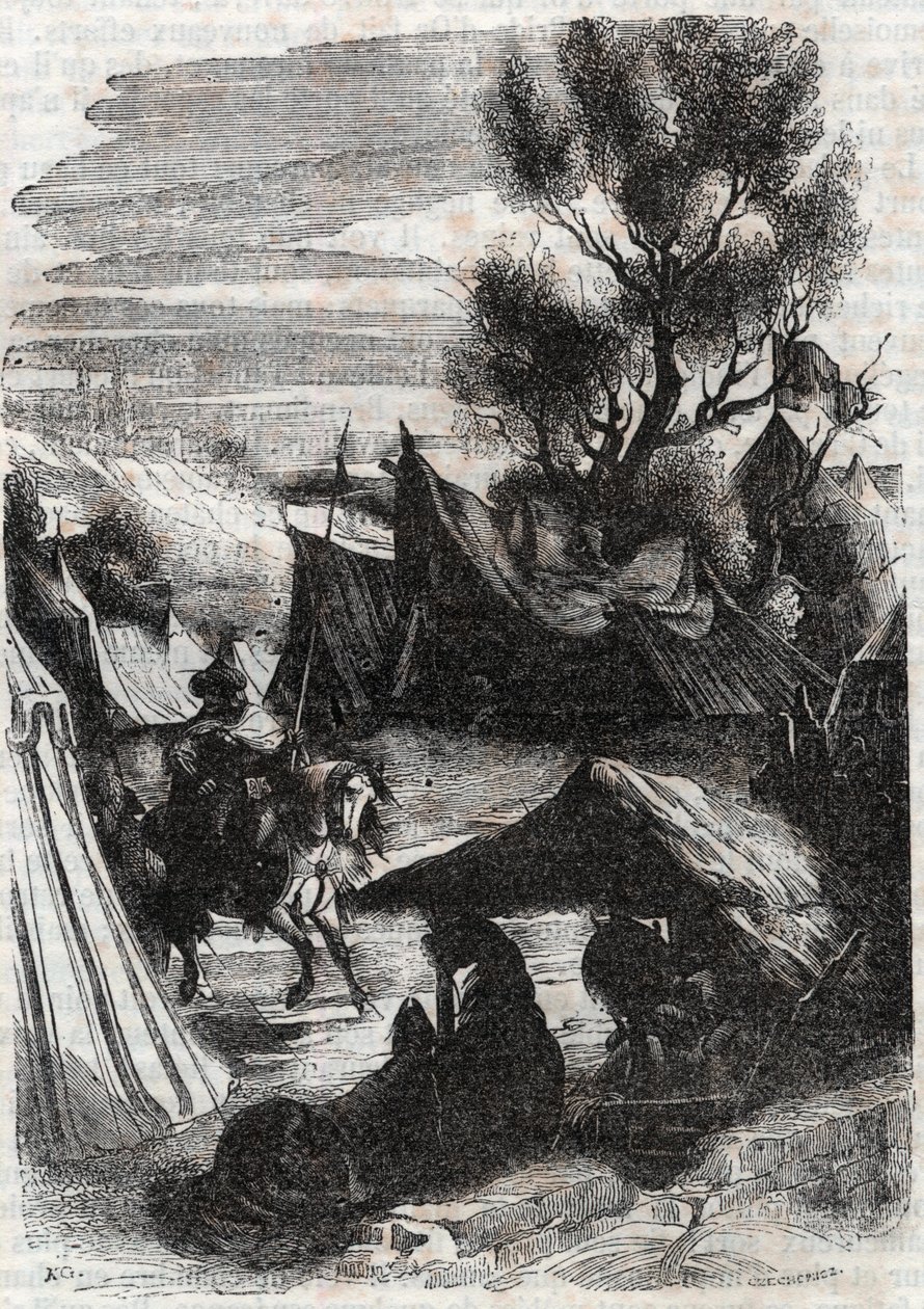 Roland v saracénském táboře - rytina z roku 1851 z „“ Furious Roland““ od Unknown artist