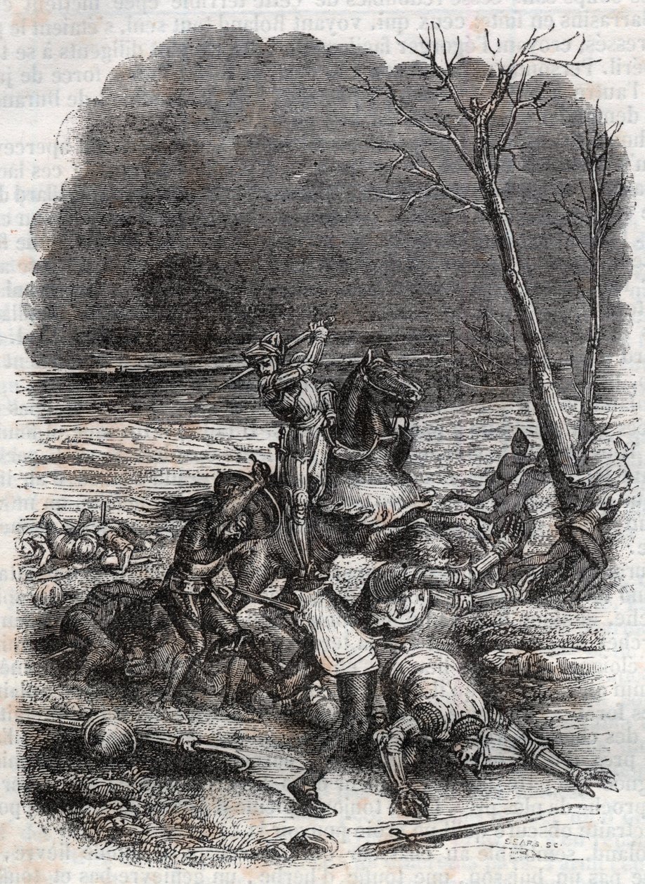 Roland masakroval obyvatele Cymosque – rytina z roku 1851 z „“ Furious Roland““ od Unknown artist