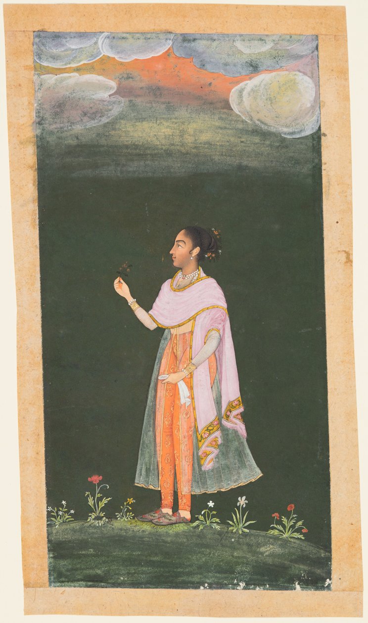 Královská žena držící květinu od Unknown artist