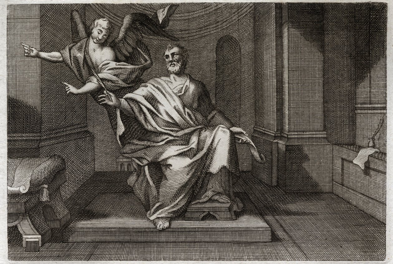 Royaumontská Bible, Nový zákon: Evangelista svatý Matouš s andělem. Ilustrace z roku 1811. od Unknown artist