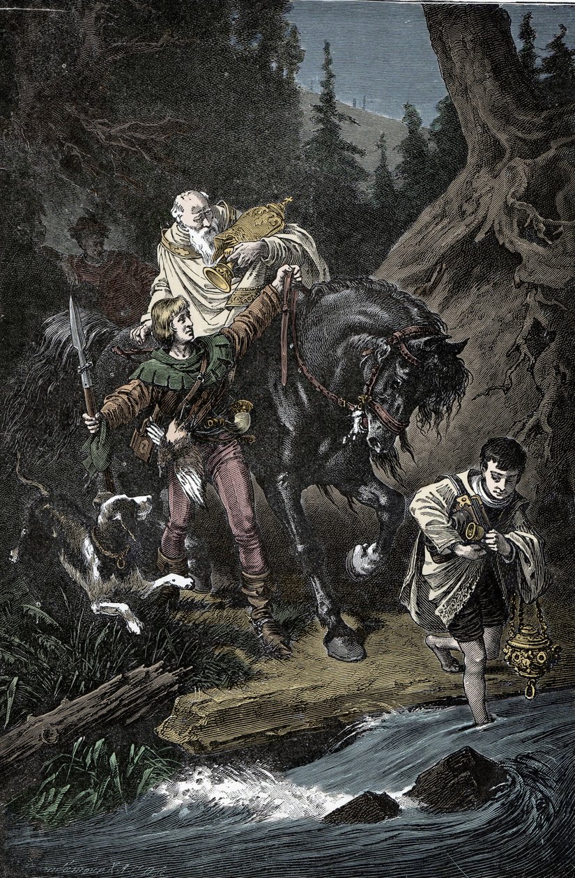 Rudolf Habsburský a kněz - Rodolf I. ze Svaté říše (Rodolf IV. Habsburský od Unknown artist