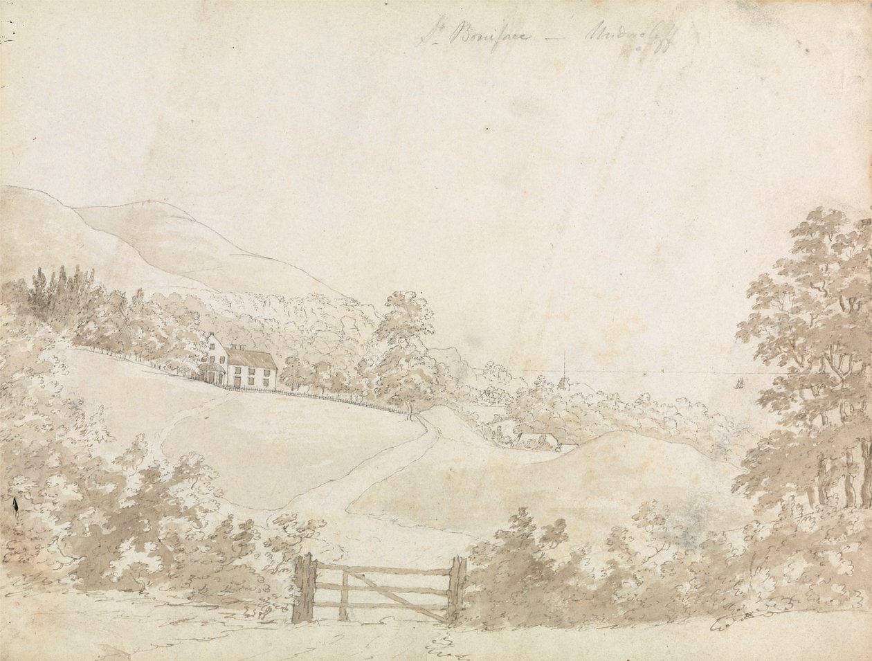 Venkovská krajina s domem, Isle of Wight od Unknown artist