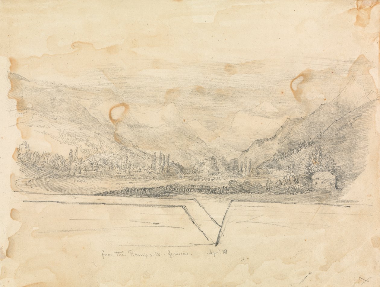 Venkovská krajina s horami v dálce od Unknown artist