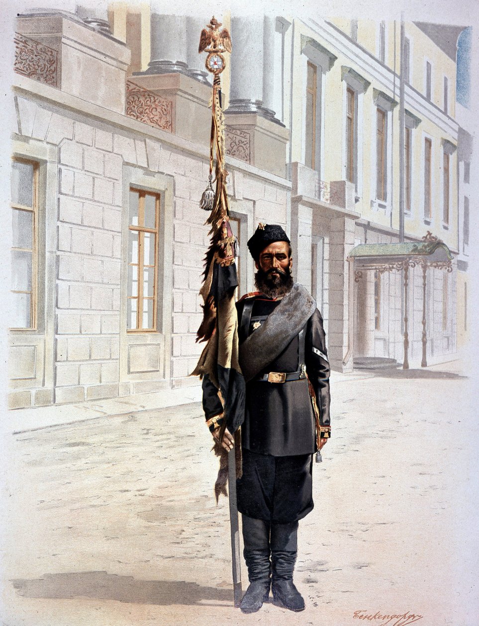 Vlajkonoš Ruské gardy za Mikuláše II od Unknown artist