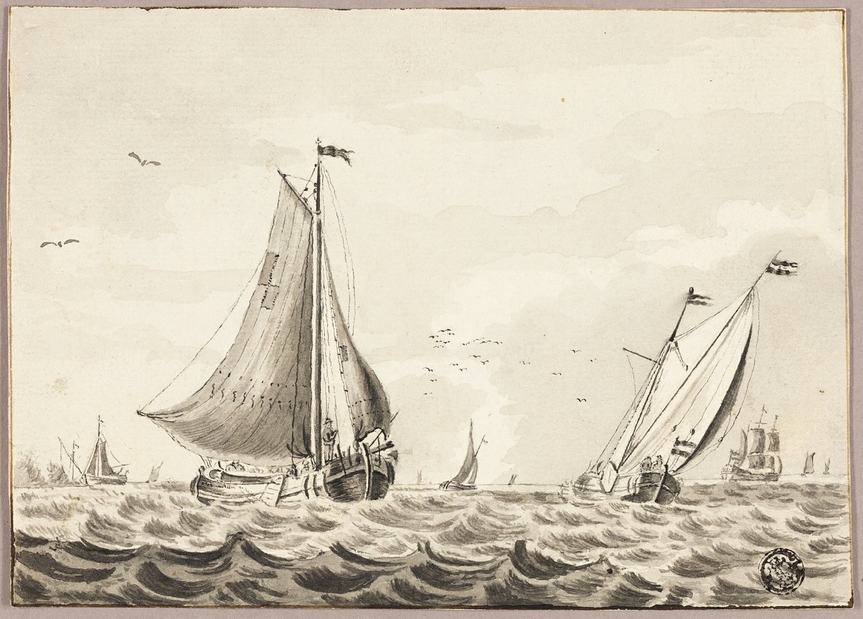 Plachetnice na moři od Unknown artist