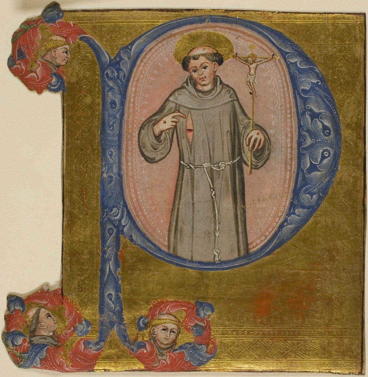 Svatý František v historizující iniciále "P" od Unknown artist