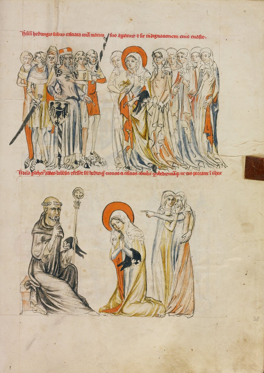 Svatá Hedvika dostává zázračně boty; opat Gunther z Leubusu předává boty svaté Hedvice od Unknown artist