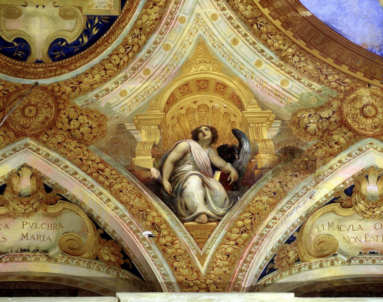 Svatý Jan Evangelista a orel, který ho symbolizuje. Strop kaple neposkvrněného designu, Menton. od Unknown artist