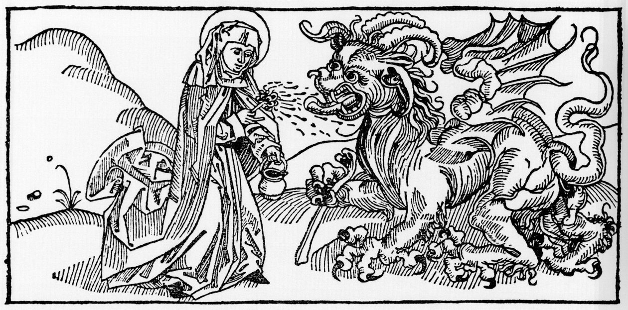 Svatá Marta a Tarasque - rytina z „Leben der Heiligen - sommerteil“ (Kniha světice) od Jacoba (Jakuba) z Voragine (1228-1298). Lubeck 1488. od Unknown artist
