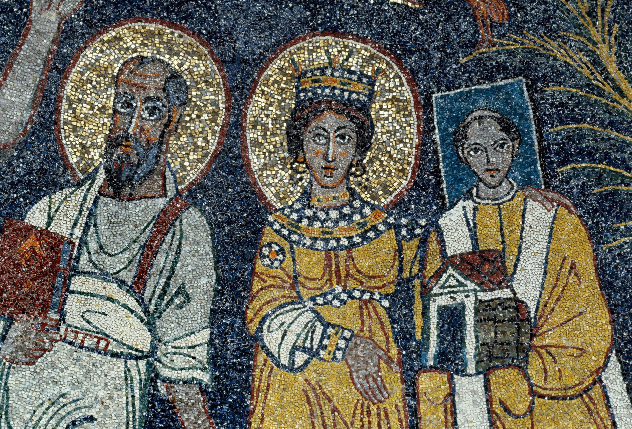 Saint Paul, Saint Cecile a Saint Pascal Detail Krista a šesti svatých. Anonymní mozaika, 821. Řím Basilica di Santa Cecilia v Trastevere od Unknown artist