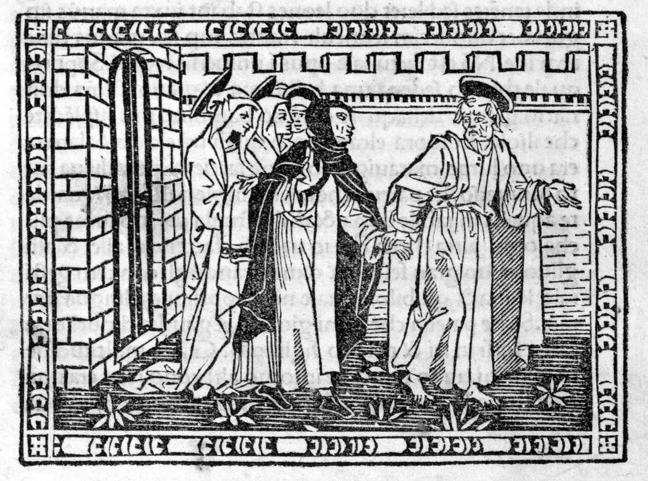 Svatý Petr vedený rukou Savonarolou (Jerome Savonarola) (1452 - 1498) - v „“ Compendium of Revelatione““, inkunábulu z 23.4.1496. od Unknown artist