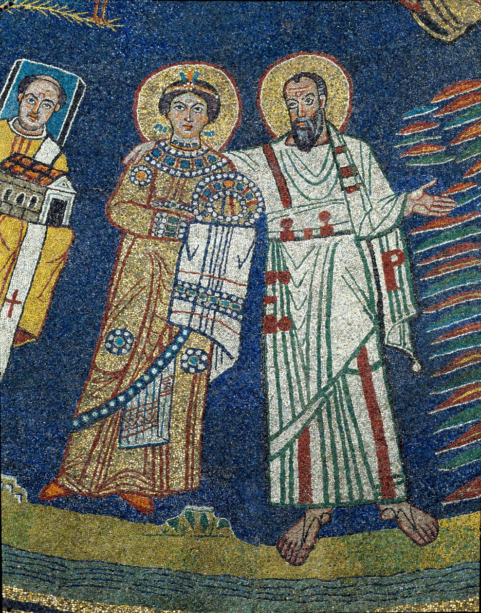 Saint Praxede (Prassede) a Saint Paul Detail. Anonymní mozaika kolem roku 830. Triumfální oblouk baziliky Santa Prassede, Řím od Unknown artist