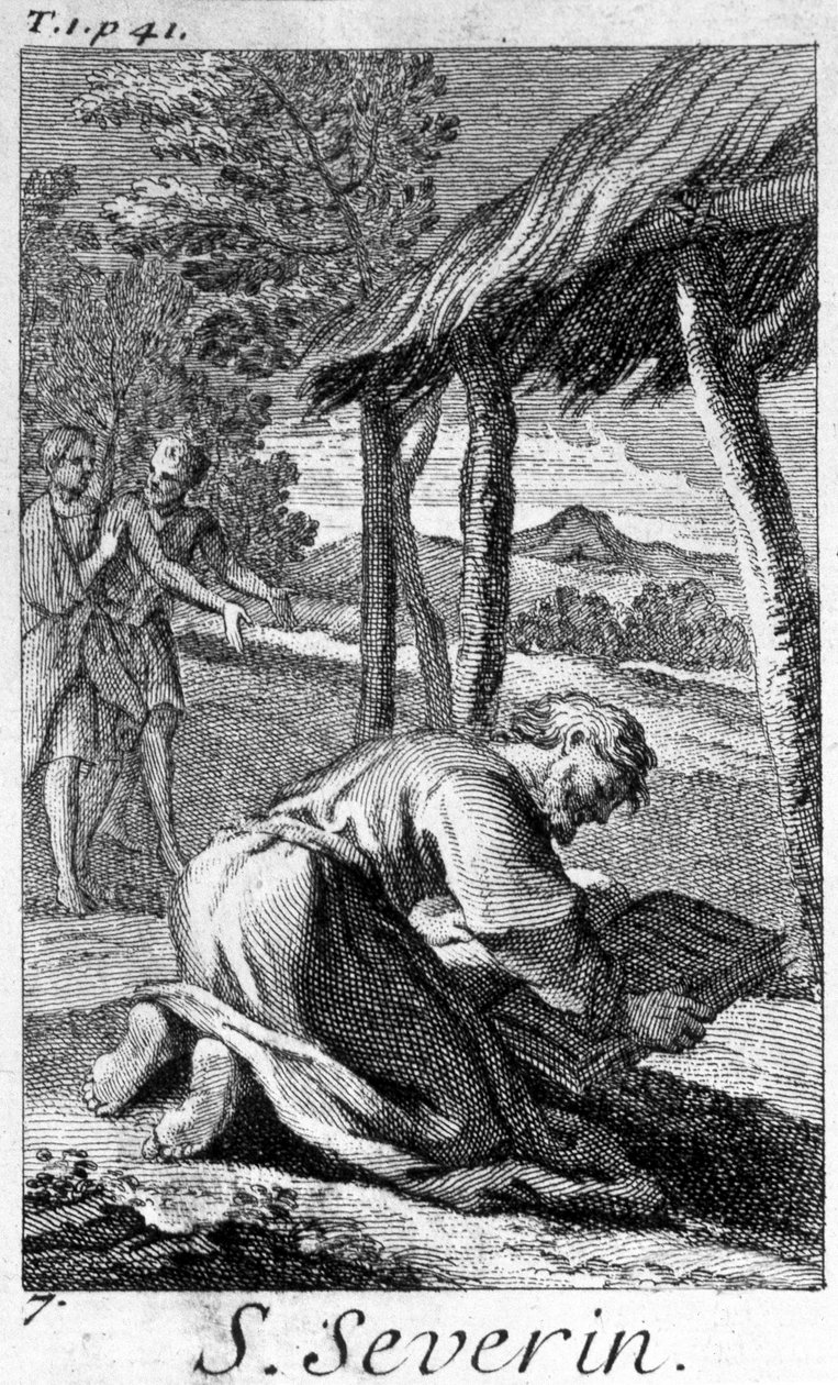 Svatý Severin, evangelista norických (dnešní Rakousko), čtení. Rytina 17. století. od Unknown artist
