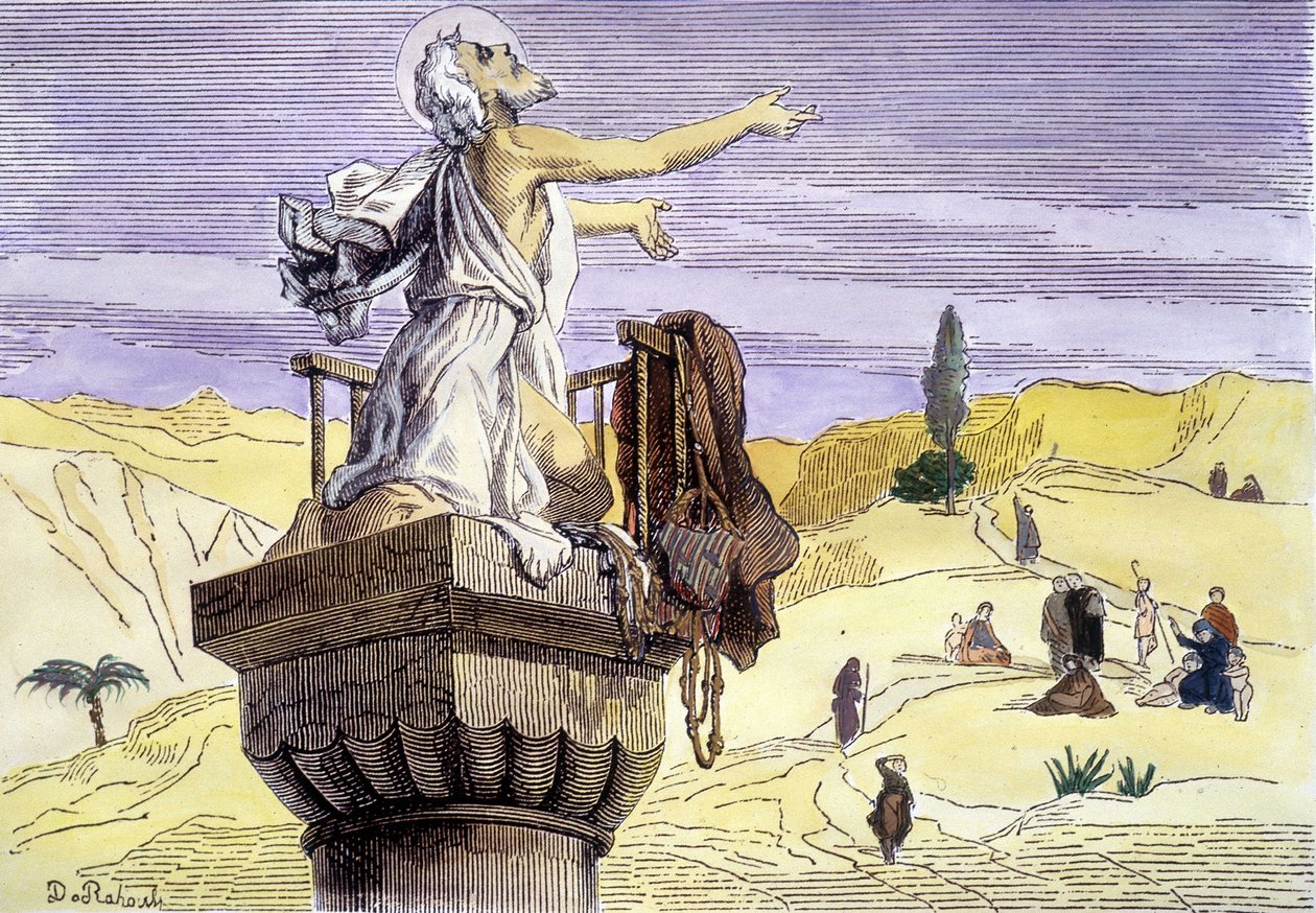Svatý Simeon stylit káže na sloupu. od Unknown artist
