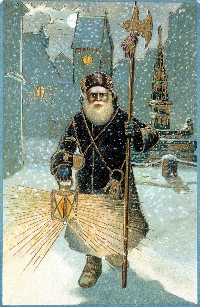 Santa Claus v noci s lucernou. Pohlednice 19. století. od Unknown artist