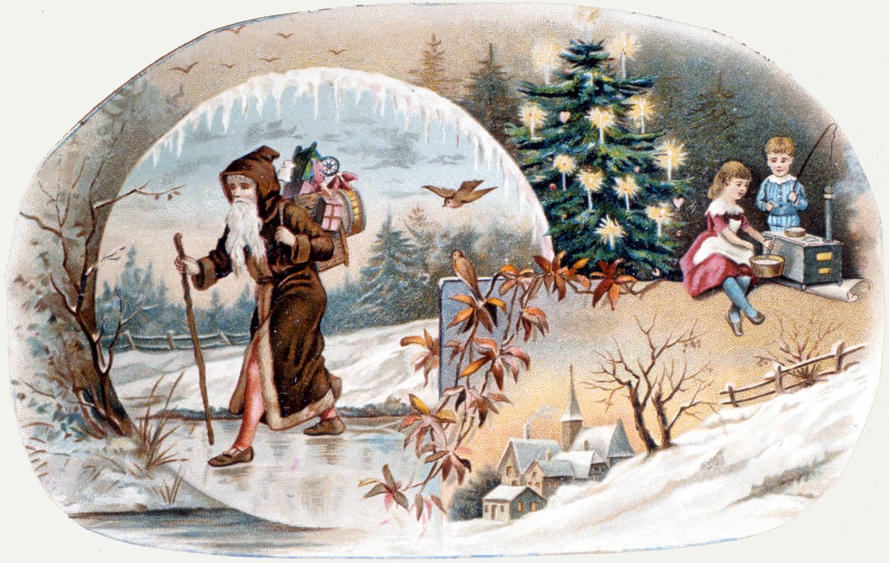 Ježíšek nosí dětem dárky. chromolitograf z konce 19. stol. od Unknown artist
