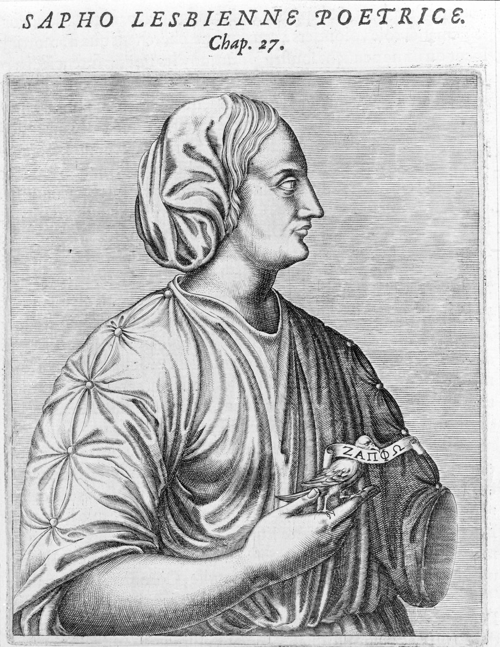 Sapho (Sappho) básnířka a lesbička. 18. století rytina. od Unknown artist