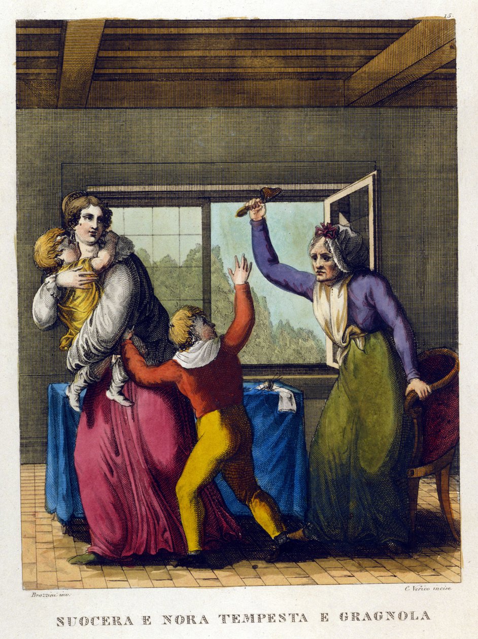 Rčení: "" Krásná matka a dcera, tempete a grele"". Ilustrace ze sbírky přísloví 18. století. od Unknown artist