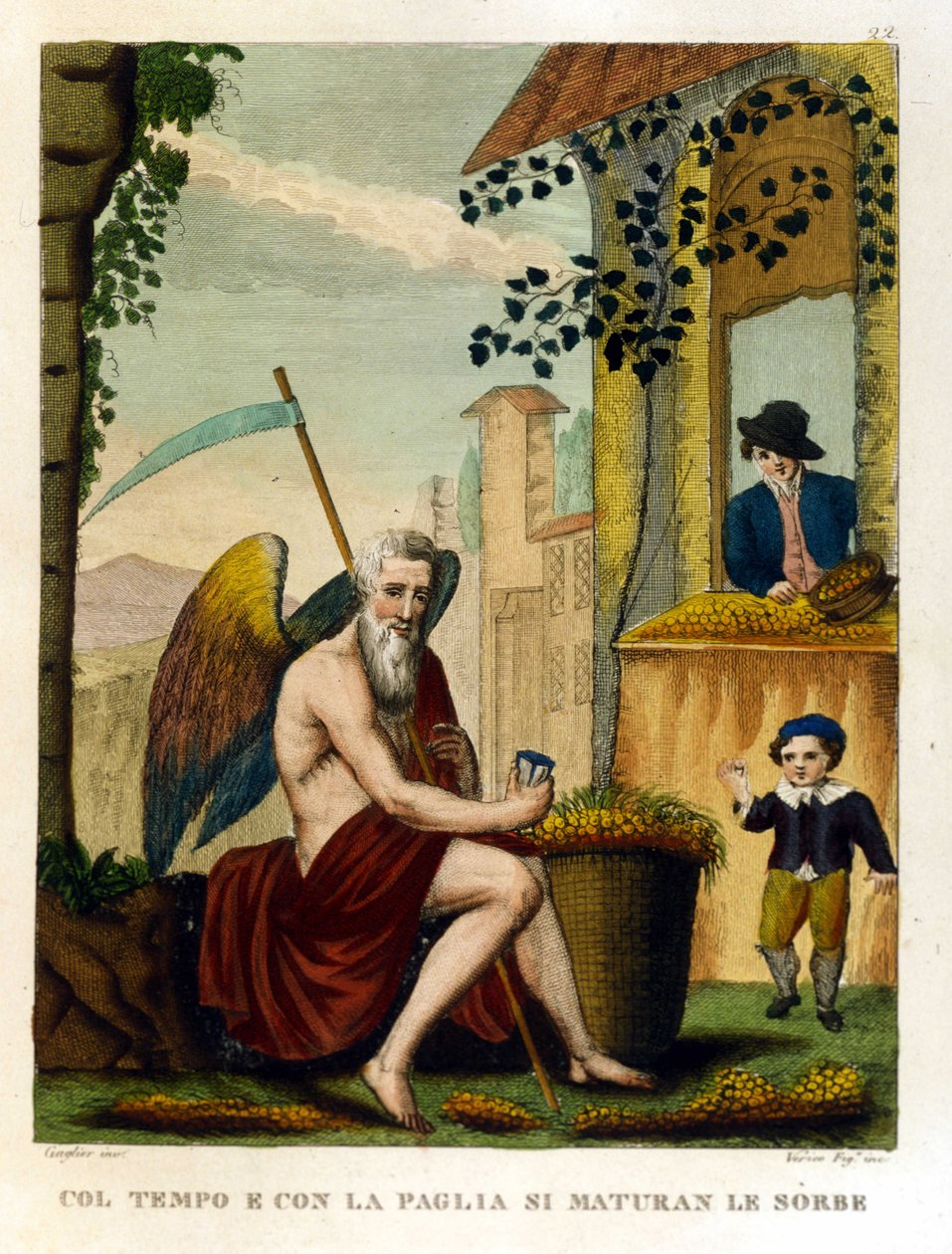 Rčení: "" S časem a slaměným okrajem nefle a žaludy"" (čas všechno zničí), Ilustrace ze sbírky přísloví. 19. století od Unknown artist