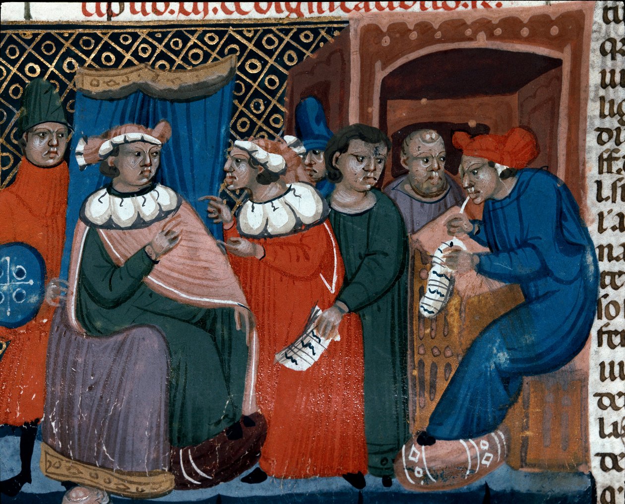 Scene of Proces Miniature převzato z Justinian Code (Codex Justinianus), sbírka zákonů a institucí publikovaných za římského císaře Justiniána I. Byzance (483-565) od Unknown artist