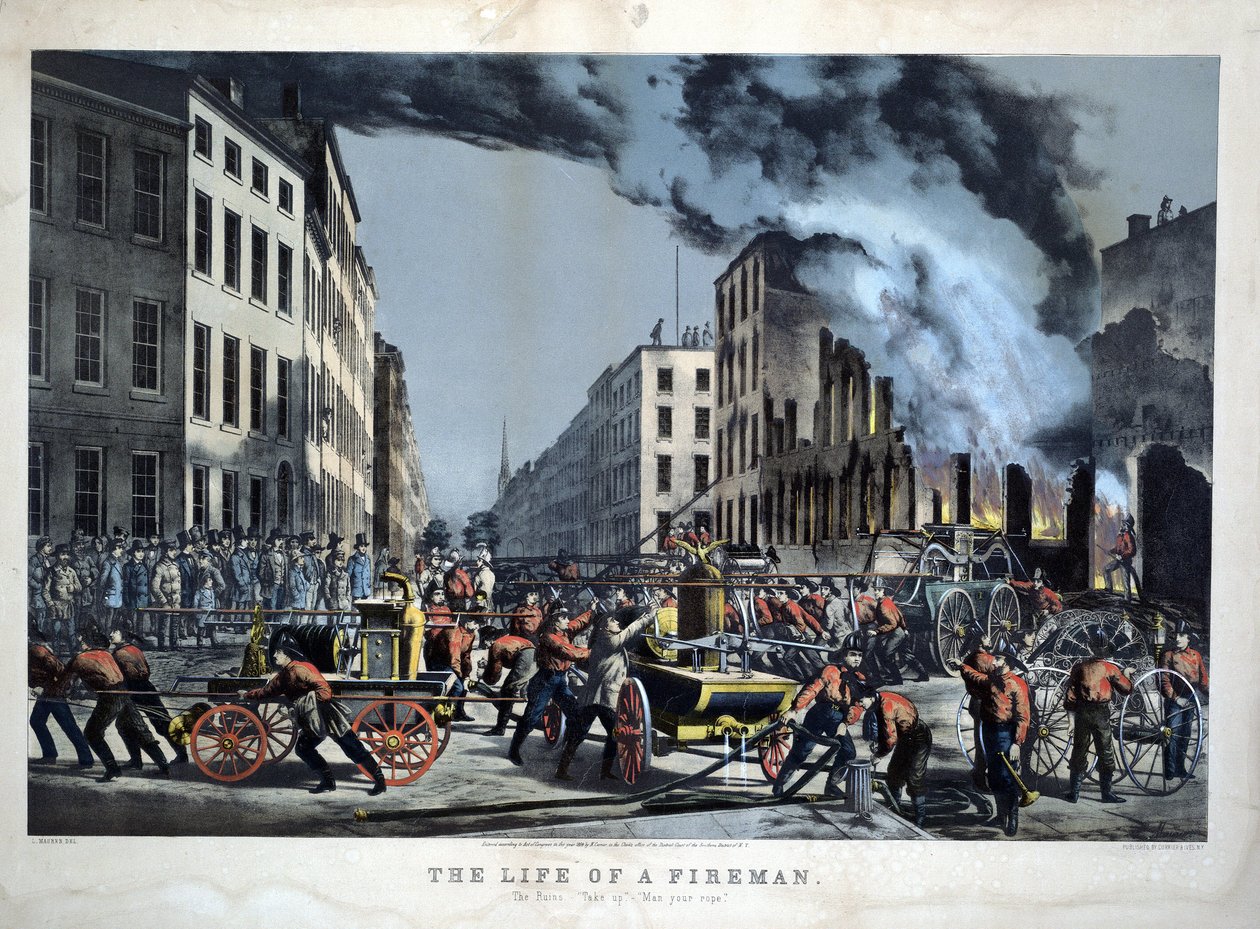Scéna každodenního života amerických hasičů od Unknown artist