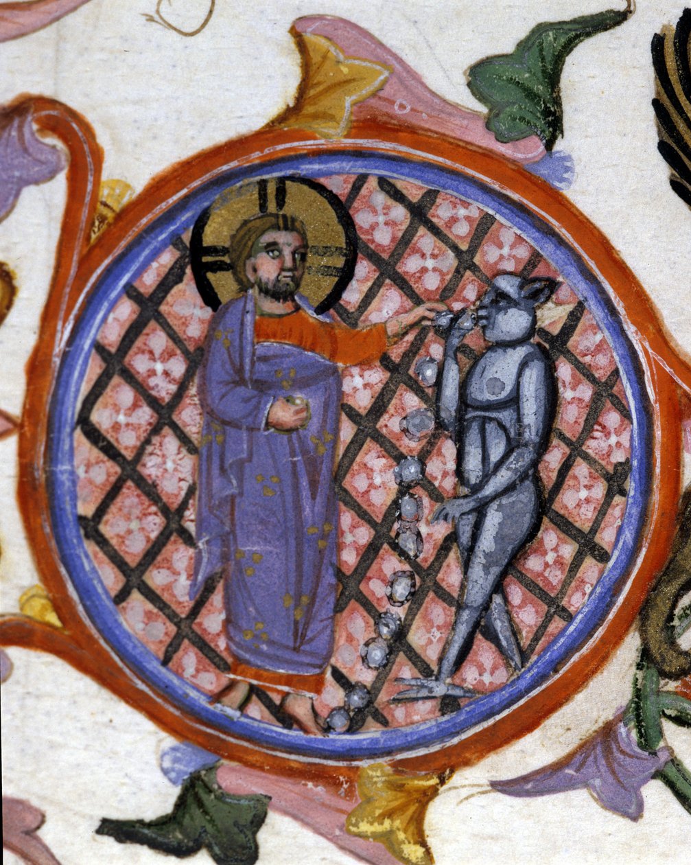 Scéna exorcismu. Miniatura ze 14. století. biblioteca Nazionale Braidense. Milán od Unknown artist