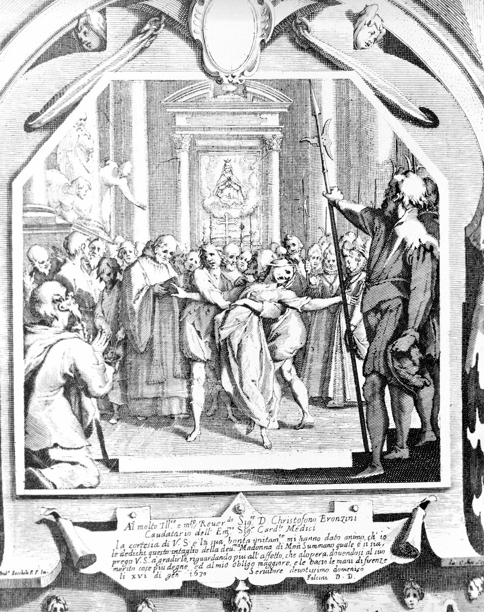 Scéna exorcismu ženy posedlé pomocí Madony z Monsummana v roce 1630. od Unknown artist
