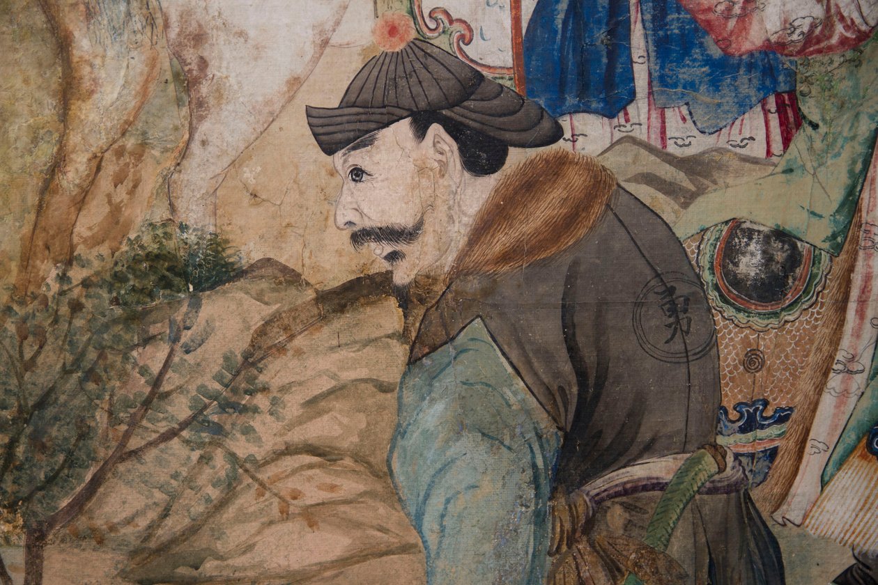 Scény z každodenního života v Číně, detail čínské tapety, čínský kabinet, Lovecká rezidence, Filippo Juvarra (1678-1736), Stupinigi, Piemont, Itálie od Unknown artist