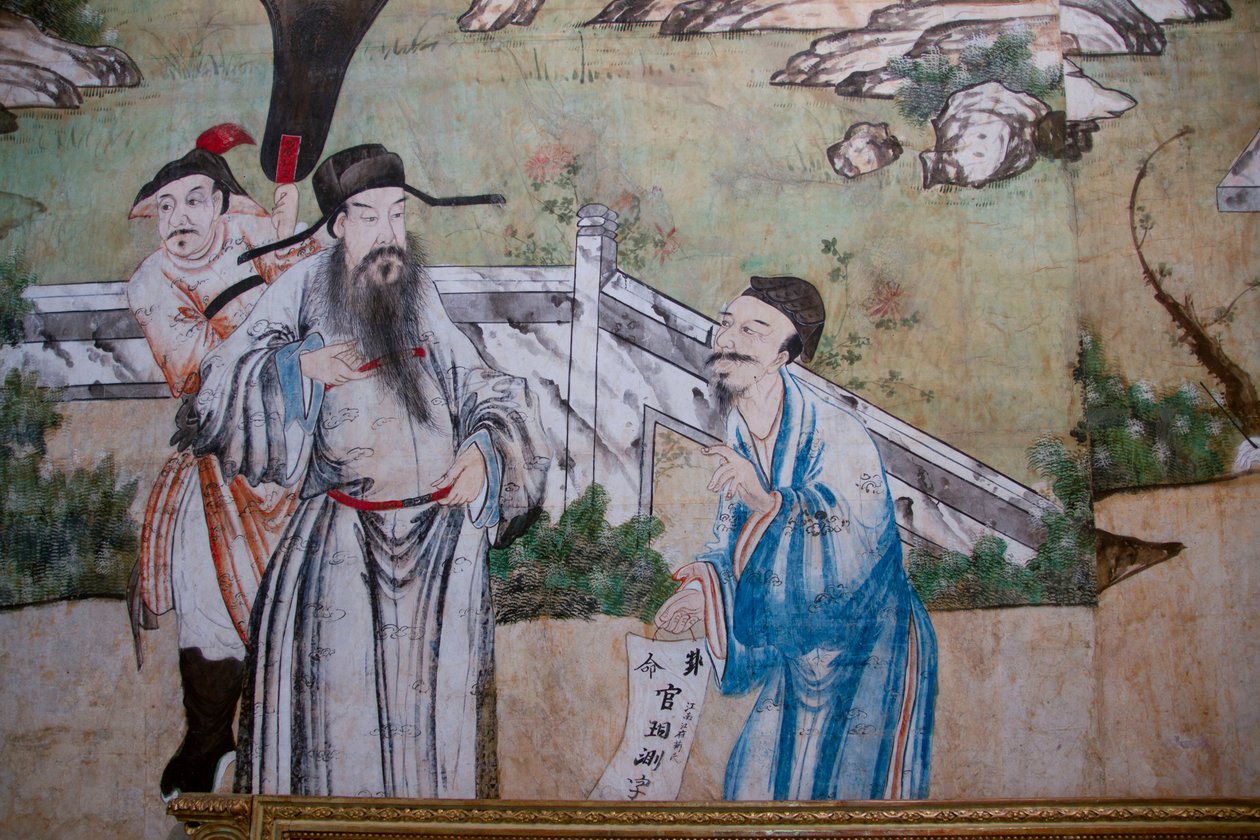 Scény každodenního života v Číně, detail čínské tapety, čínský kabinet, Lovecká rezidence, od Filippa Juvarry (1678-1736), Stupinigi, Piemont, Itálie od Unknown artist