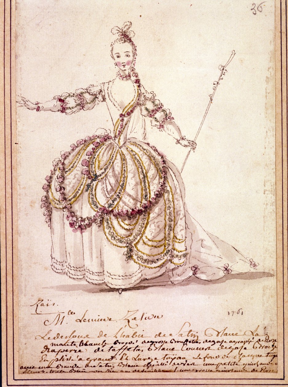Scénografie: kresba kostýmů pro pastorační „“ Zais“ od Jeana Philippe (Jean-Philippe) Rameau (1683-1764) 1761. Akvarel. od Unknown artist
