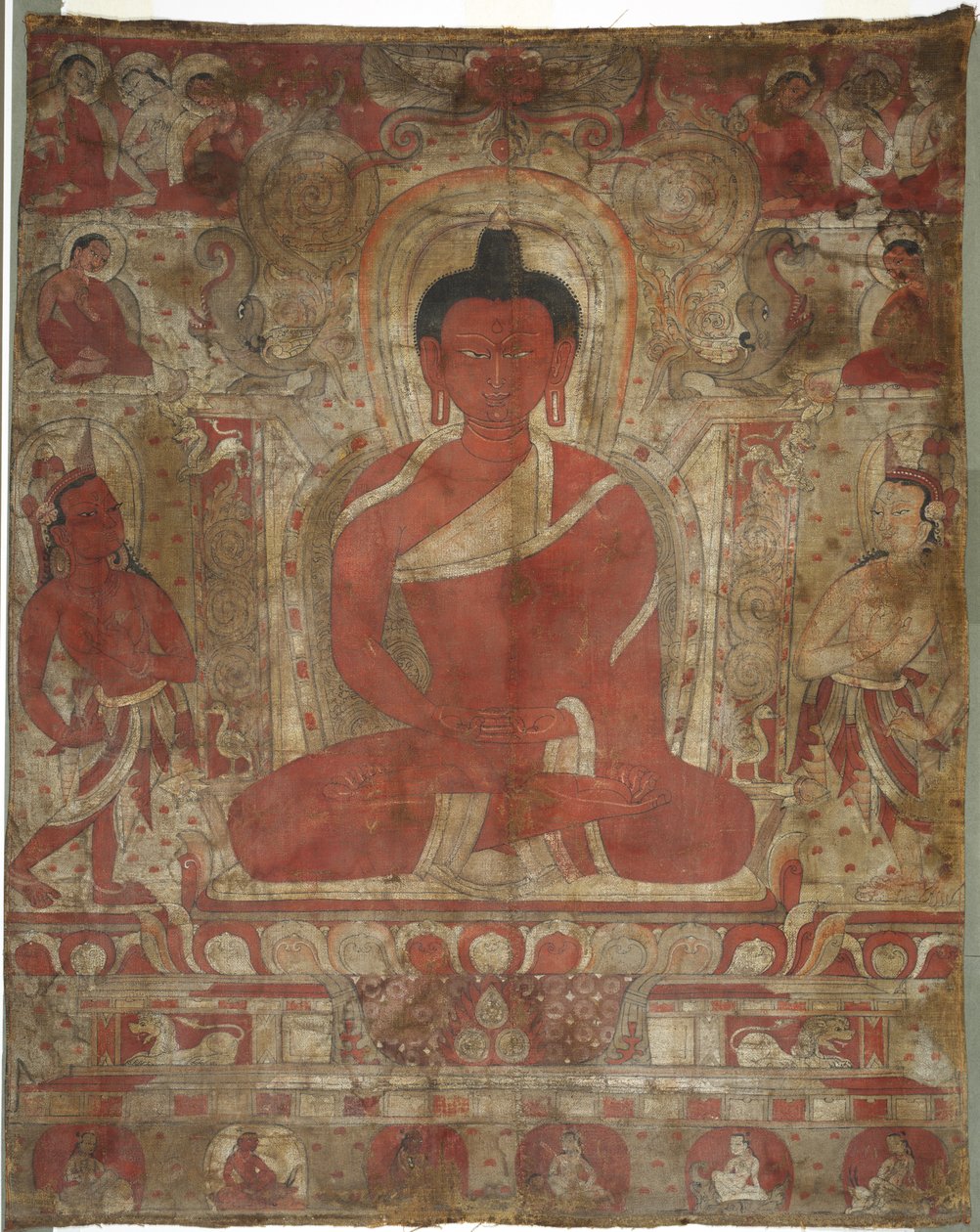 Sedící Amitabha s obsluhou od Unknown artist
