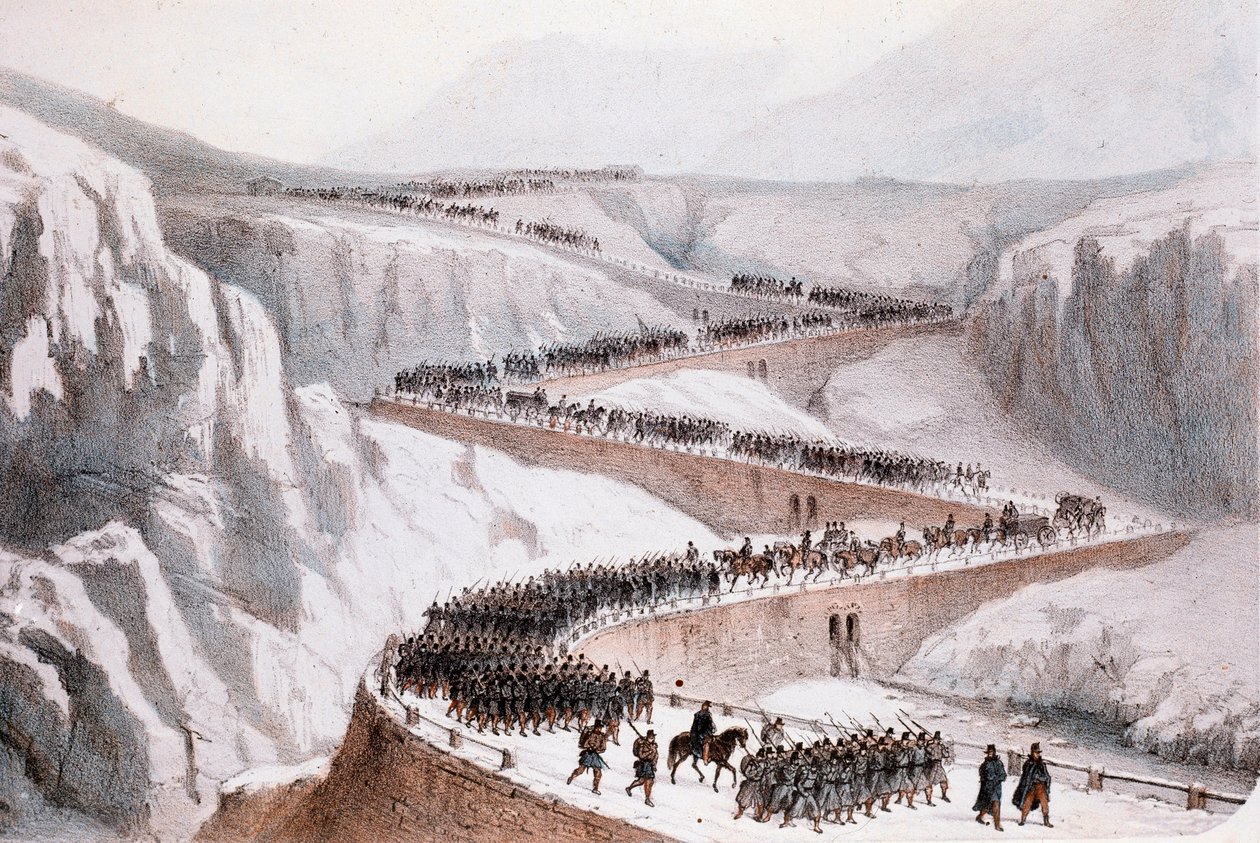 Druhá italská válka za nezávislost: průchod Moncenisio francouzskou armádou dne 29. dubna 1859 (Tisk) od Unknown artist