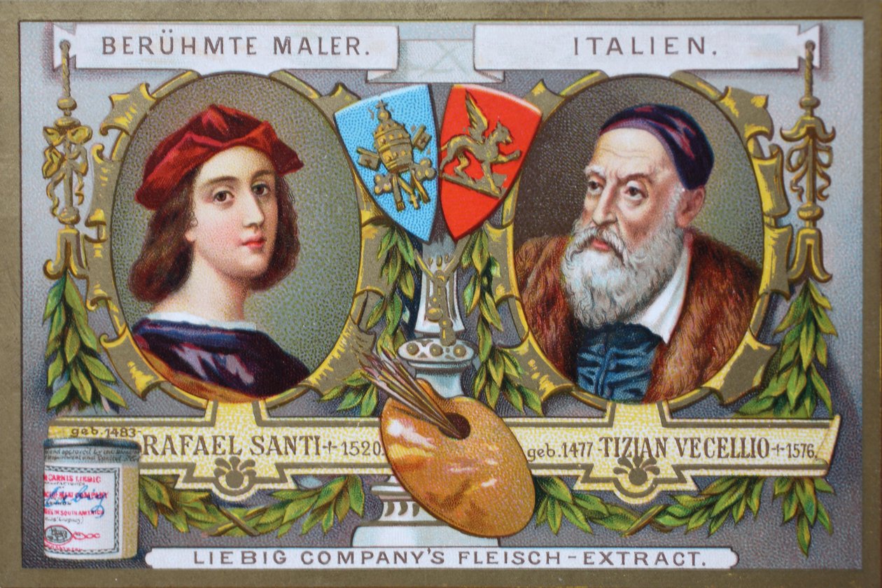 Série obrazů slavných malířů, Rafaela Santiho a Tiziana Vecellia, Itálie od Unknown artist