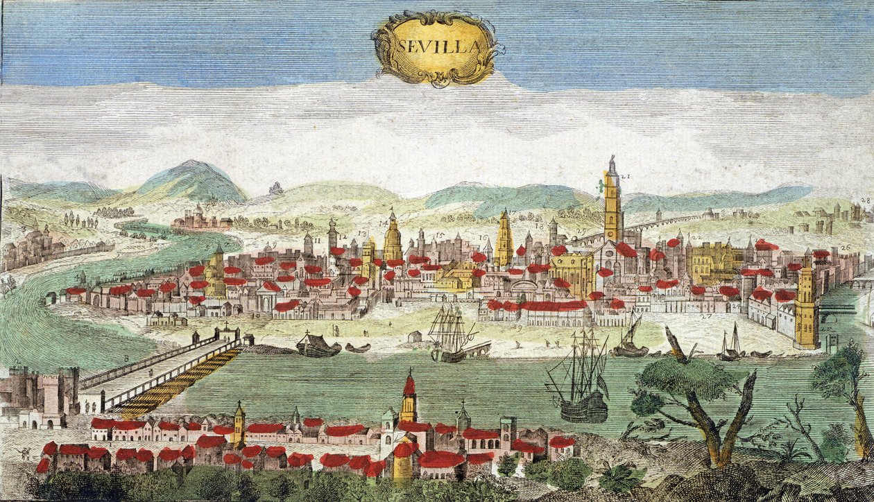 Sevilla - Pohled na Seville - Španělsko 18. století - od Unknown artist